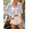 imageFloerns Womens All Over Print Button Down Short Sleeve Shirt Blouse Crop TopPurple Multi