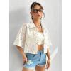imageFloerns Womens All Over Print Button Down Short Sleeve Shirt Blouse Crop TopWhite Cartoon
