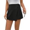 imageFloerns Womens Solid Wrap Front Linen Skirt Shorts Drawstring Knot Side Skort ShortsBlack