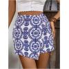 imageFloerns Womens Solid Wrap Front Linen Skirt Shorts Drawstring Knot Side Skort ShortsBlue