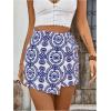 imageFloerns Womens Solid Wrap Front Linen Skirt Shorts Drawstring Knot Side Skort ShortsBlue