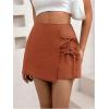 imageFloerns Womens Solid Wrap Front Linen Skirt Shorts Drawstring Knot Side Skort ShortsBrown