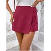 imageFloerns Womens Solid Wrap Front Linen Skirt Shorts Drawstring Knot Side Skort ShortsBurgundy
