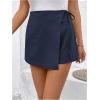 imageFloerns Womens Solid Wrap Front Linen Skirt Shorts Drawstring Knot Side Skort ShortsDark Blue