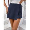 imageFloerns Womens Solid Wrap Front Linen Skirt Shorts Drawstring Knot Side Skort ShortsDark Blue