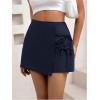 imageFloerns Womens Solid Wrap Front Linen Skirt Shorts Drawstring Knot Side Skort ShortsDeep Blue