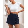 imageFloerns Womens Solid Wrap Front Linen Skirt Shorts Drawstring Knot Side Skort ShortsDeep Blue