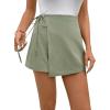 imageFloerns Womens Solid Wrap Front Linen Skirt Shorts Drawstring Knot Side Skort ShortsGreen