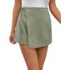 imageFloerns Womens Solid Wrap Front Linen Skirt Shorts Drawstring Knot Side Skort ShortsGreen