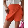 imageFloerns Womens Solid Wrap Front Linen Skirt Shorts Drawstring Knot Side Skort ShortsOrange