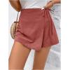 imageFloerns Womens Solid Wrap Front Linen Skirt Shorts Drawstring Knot Side Skort ShortsRedwood