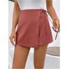 imageFloerns Womens Solid Wrap Front Linen Skirt Shorts Drawstring Knot Side Skort ShortsRedwood