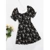 imageFloerns Womens Summer Drawstring Sweetheart Neck Puff Sleeve A Line Short DressBlack Flower