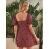 imageFloerns Womens Summer Drawstring Sweetheart Neck Puff Sleeve A Line Short DressBurgundy