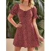 imageFloerns Womens Summer Drawstring Sweetheart Neck Puff Sleeve A Line Short DressBurgundy