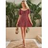 imageFloerns Womens Summer Drawstring Sweetheart Neck Puff Sleeve A Line Short DressBurgundy