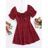 imageFloerns Womens Summer Drawstring Sweetheart Neck Puff Sleeve A Line Short DressBurgundy Red
