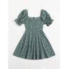 imageFloerns Womens Summer Drawstring Sweetheart Neck Puff Sleeve A Line Short DressDark Green
