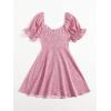 imageFloerns Womens Summer Drawstring Sweetheart Neck Puff Sleeve A Line Short DressDusty Pink