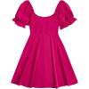 imageFloerns Womens Summer Drawstring Sweetheart Neck Puff Sleeve A Line Short DressHot Pink