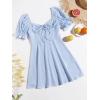 imageFloerns Womens Summer Drawstring Sweetheart Neck Puff Sleeve A Line Short DressLight Blue