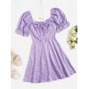 imageFloerns Womens Summer Drawstring Sweetheart Neck Puff Sleeve A Line Short DressLilac Purple