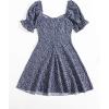 imageFloerns Womens Summer Drawstring Sweetheart Neck Puff Sleeve A Line Short DressNavy Blue