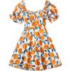 imageFloerns Womens Summer Drawstring Sweetheart Neck Puff Sleeve A Line Short DressOrangeWhiteBlue