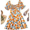 imageFloerns Womens Summer Drawstring Sweetheart Neck Puff Sleeve A Line Short DressOrangeWhiteBlue