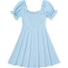 imageFloerns Womens Summer Drawstring Sweetheart Neck Puff Sleeve A Line Short DressPale Blue