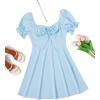 imageFloerns Womens Summer Drawstring Sweetheart Neck Puff Sleeve A Line Short DressPale Blue