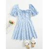 imageFloerns Womens Summer Drawstring Sweetheart Neck Puff Sleeve A Line Short DressPastel Blue