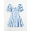 imageFloerns Womens Summer Drawstring Sweetheart Neck Puff Sleeve A Line Short DressPastel Blue