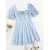 imageFloerns Womens Summer Drawstring Sweetheart Neck Puff Sleeve A Line Short DressPastel Blue