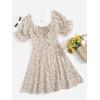 imageFloerns Womens Summer Drawstring Sweetheart Neck Puff Sleeve A Line Short DressWhite Floral