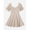 imageFloerns Womens Summer Drawstring Sweetheart Neck Puff Sleeve A Line Short DressWhite Floral
