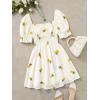 imageFloerns Womens Summer Drawstring Sweetheart Neck Puff Sleeve A Line Short DressWhite Flower
