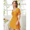 imageFloerns Womens Summer Drawstring Sweetheart Neck Puff Sleeve A Line Short DressYellow