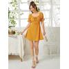 imageFloerns Womens Summer Drawstring Sweetheart Neck Puff Sleeve A Line Short DressYellow