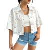 imageFloerns Womens All Over Print Button Down Short Sleeve Shirt Blouse Crop TopWhite Cartoon