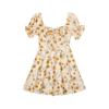 imageFloerns Womens Summer Drawstring Sweetheart Neck Puff Sleeve A Line Short DressYellow Multi