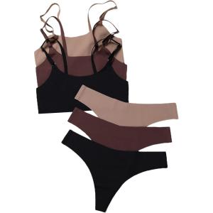 imageFloerns Womens 6 Piece No Show Bralette and Panty Underwear Lingerie SetBlack Multi
