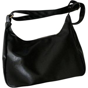 imageFloerns Womens Soft PU Leather Crossbody Bag Vintage Slouchy Hobo Bag with ZipperBlack