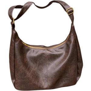 imageFloerns Womens Soft PU Leather Crossbody Bag Vintage Slouchy Hobo Bag with ZipperCoffee Brown