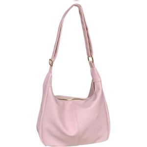 imageFloerns Womens Soft PU Leather Crossbody Bag Vintage Slouchy Hobo Bag with ZipperPink