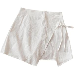 imageFloerns Womens Solid Wrap Front Linen Skirt Shorts Drawstring Knot Side Skort ShortsBeige