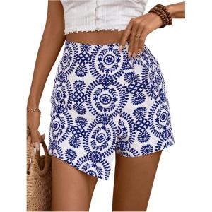 imageFloerns Womens Solid Wrap Front Linen Skirt Shorts Drawstring Knot Side Skort ShortsBlue