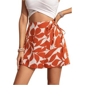 imageFloerns Womens Solid Wrap Front Linen Skirt Shorts Drawstring Knot Side Skort ShortsOrange Plants