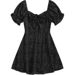 imageFloerns Womens Summer Drawstring Sweetheart Neck Puff Sleeve A Line Short DressBlack Dots