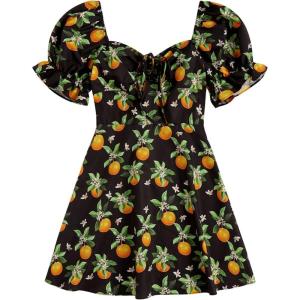 imageFloerns Womens Summer Drawstring Sweetheart Neck Puff Sleeve A Line Short DressBlack Orange